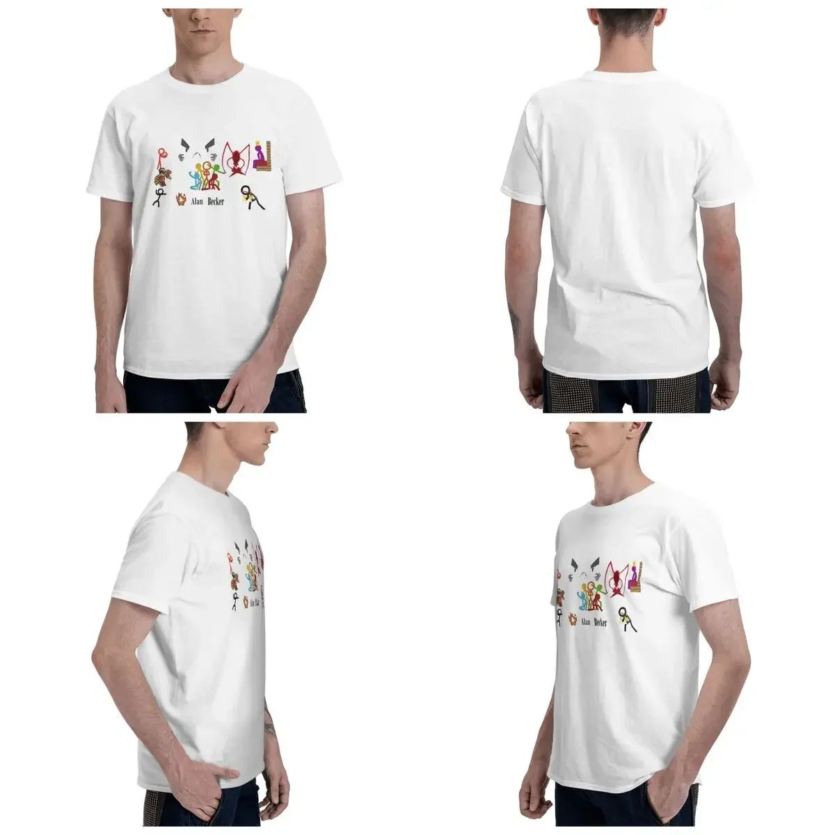 Alan Becker Five Stick Figures With Fire Mouse Pickaxe 100% Cotton T-Shirt Men'sOversized T Shirts Men Crew Neck Short Sleeve