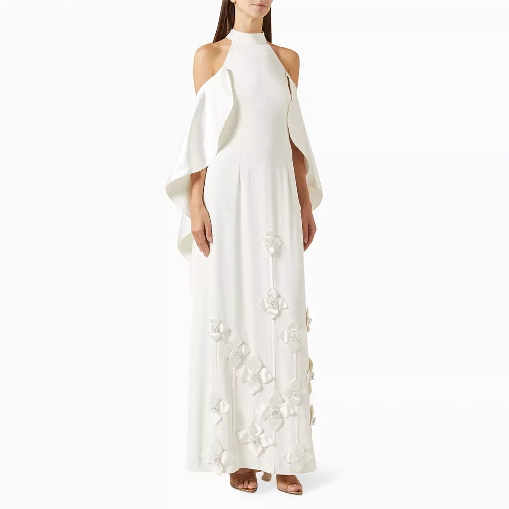 

Elegant White Evening Dress High Collar Evening Gowns Mermaid Ankle Length Flowers Formal Prom Dresses Customized 2025