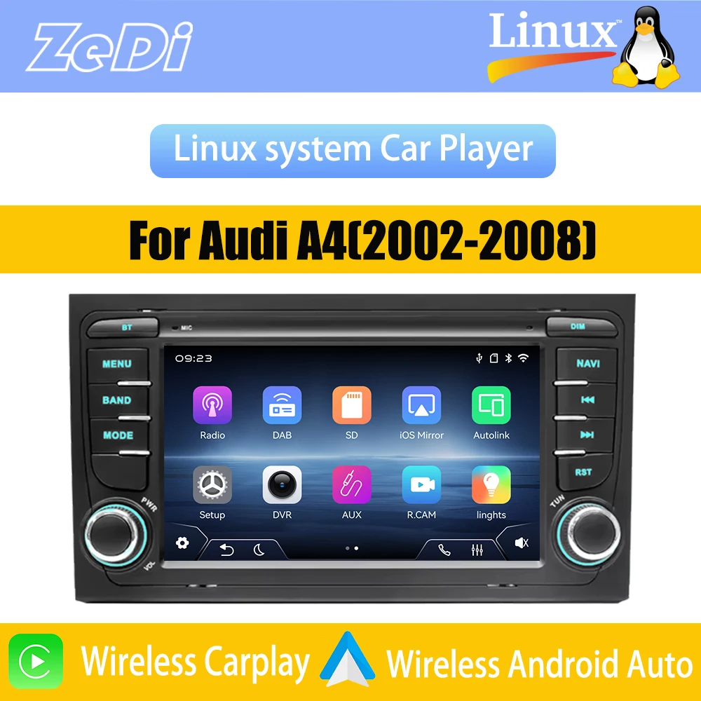 

Для Audi A4 (2002-2008) 2026: Новая система Linux, беспроводной CarPlay, FM, Bluetooth, музыка, видео, мультимедийные плееры, камеры