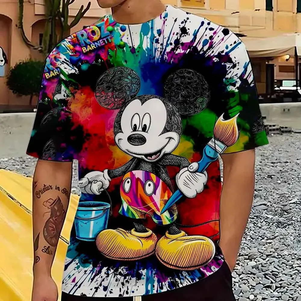 Summer Mens Casual T-shirts High Quality Disney Mickey Mouse Print Brand Tee Shirts Classic Male Daily Short Sleeve Cool Tops