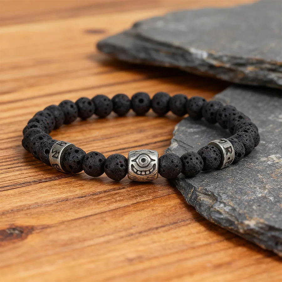 Punk 6mm Stone Beaded Bracelet Man Howlite Fossil Lava Handmade Strand Beads Braslet Meditation Healing Perfect Gift For Homme
