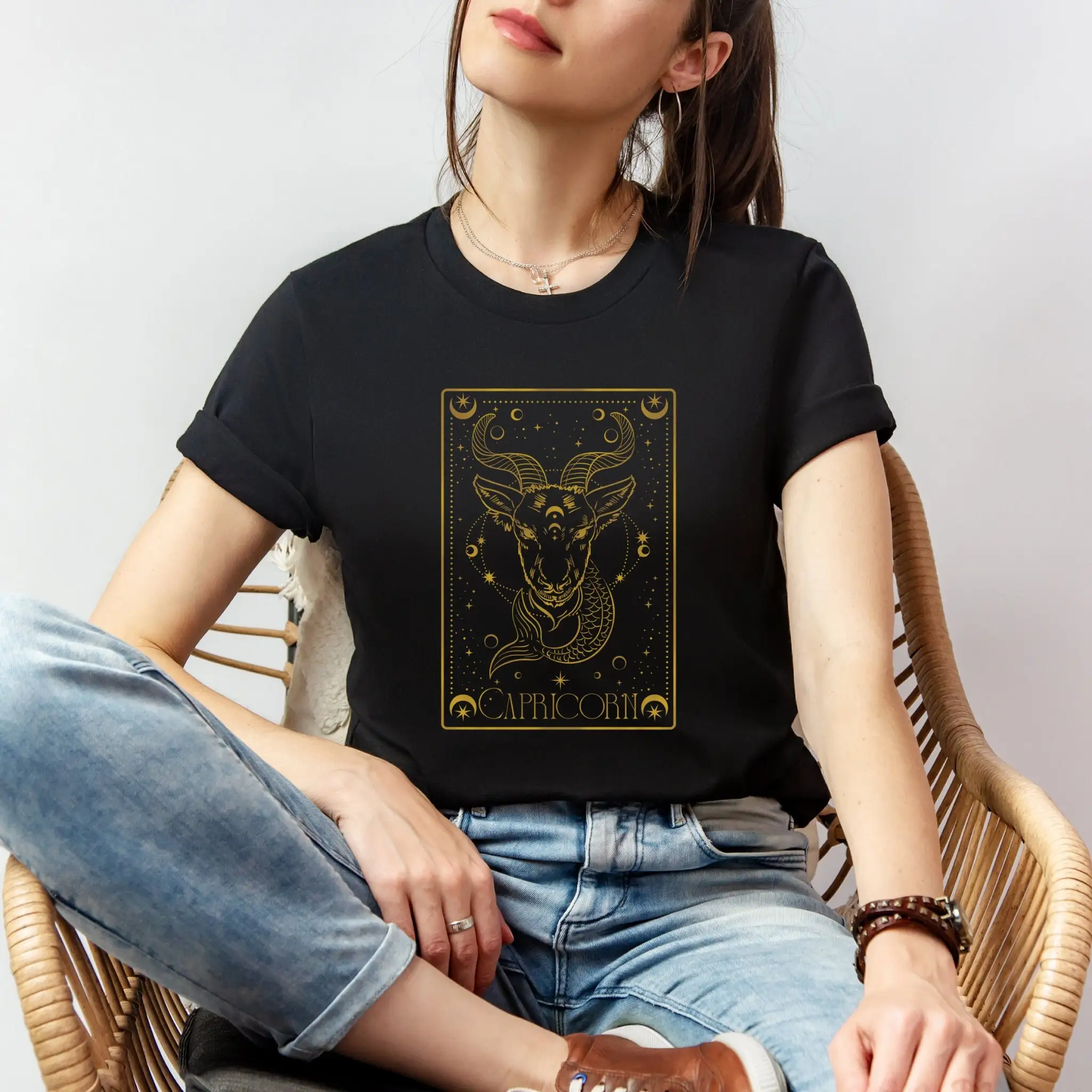 Zodiac Capricorn Astrology T Shirt Horoscope Star Sign Celestial Tarot Card Spiritual