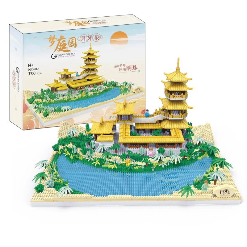 

China Famous Scenic Micro Diamond Block Chinese Mingsha Mountain and Crescent Moon Spring Nanobricks Assemble Build Brick Toy