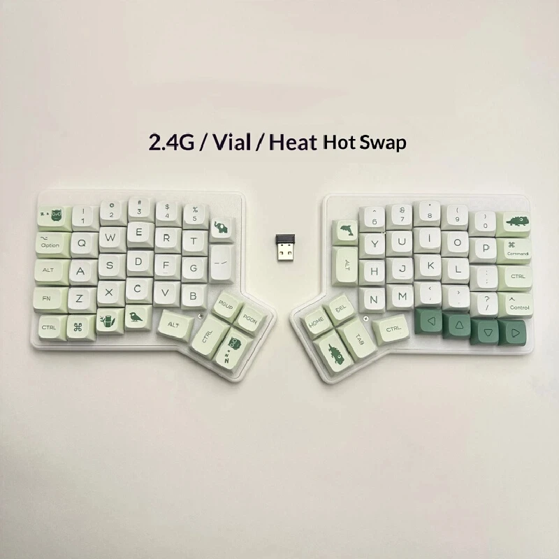 Ergonomic Split 2.4g Hot Swap Wireless Keyboard Vial Compatible Plant Keycaps Ash Wood V4 White Case Gaming Office Daily Typing