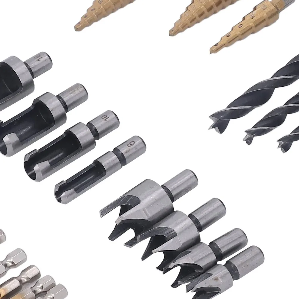 26pcs 6-Piece Countersink Bit Chamfer Drill Bit Set L-Wrench Included 8-Piece Wood Plug Cutter Countersink Drill Bit Set