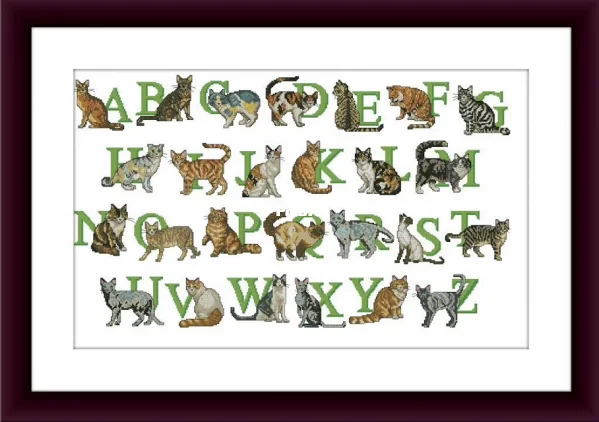 Cross Stitch Embroidery Kit, DIY Canvas Set, DMC Threads, Craft Village, Cat Alphabet, 78-49, 14CT, 18CT, 25CT