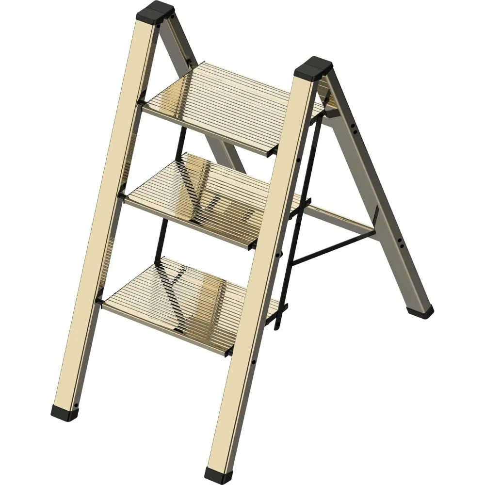 

3 Step Lightweight Folding Ladder for Home, 330lbs Aluminum Step Ladder Anti-Slip for Kitchen, Step Stool Foldable Adults for Cl