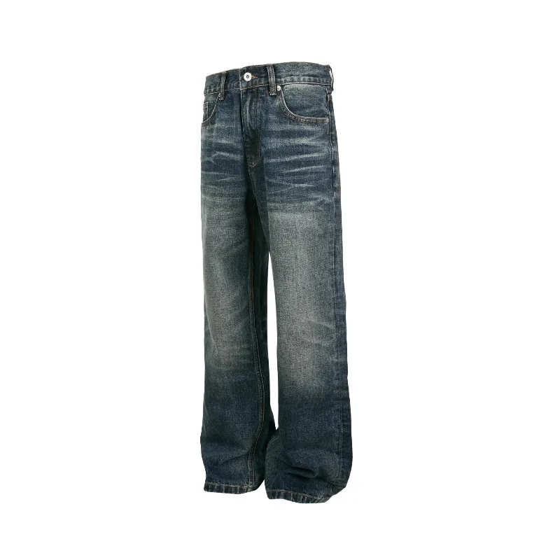 

2026 Spring New Men Women Cat Whisker Jeans Washed Vintage Loose Arc Wide Leg Pants Drape Denim Trousers Streetwear