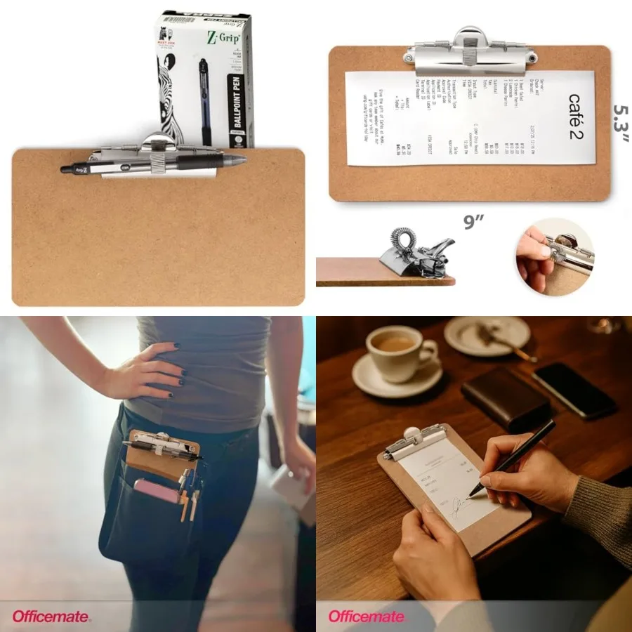 

5" x 9" Clipboard for Receipts, Low Profile Metal and Pen Holder on, Memo Size for Restaurants, Hotels, Food Trucks, Bars, Scho