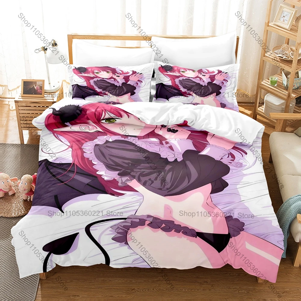 3 In 1 Anime Girl Themed Bedding, Duvet Cover + Two Pillowcases, Lovely Manga Art Print Soft Fabric Perfect Gift for Anime Lover