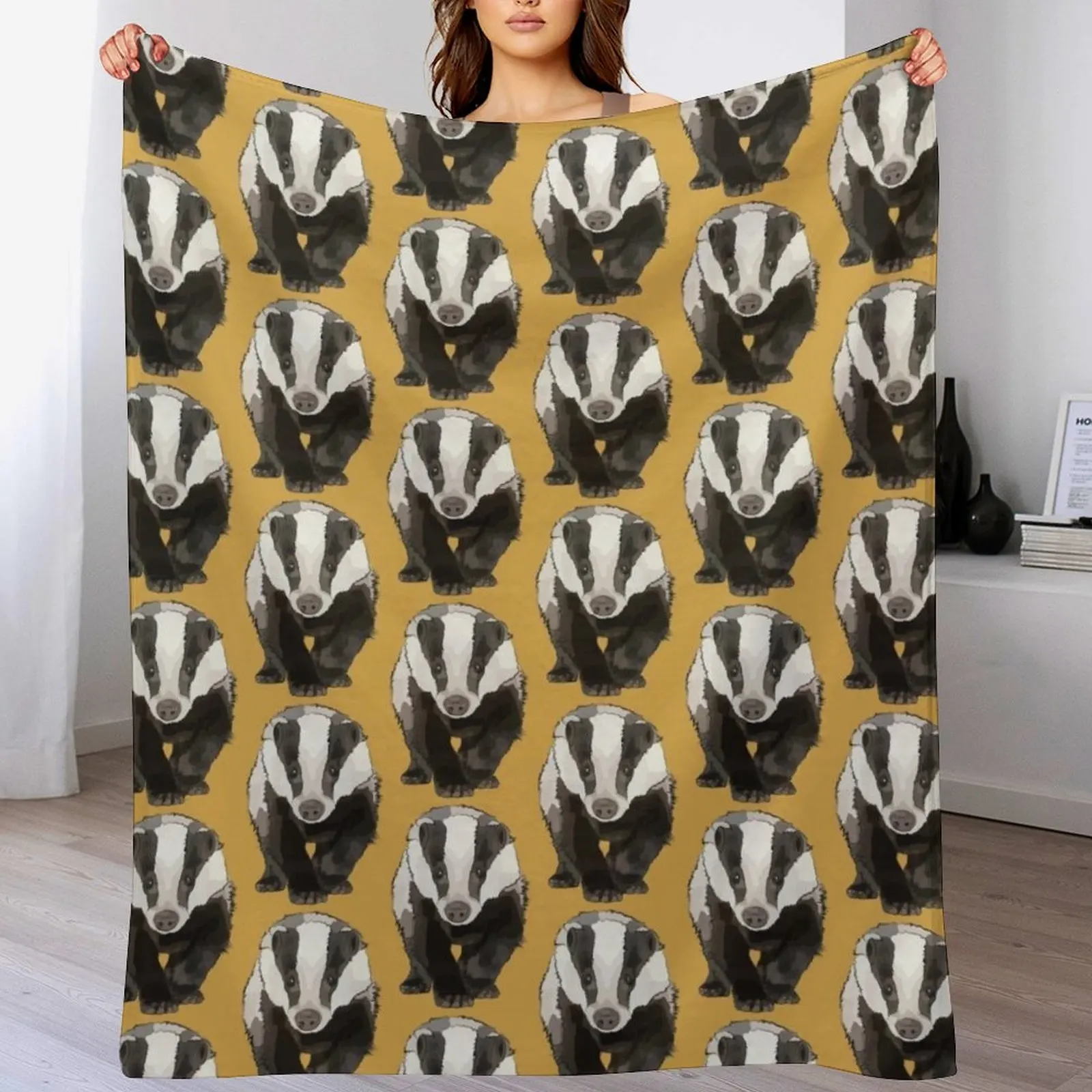 Mustard Ochre Badger by www.BeeFoxTree.com Throw Blanket Designers Bed linens Soft Luxury Blankets