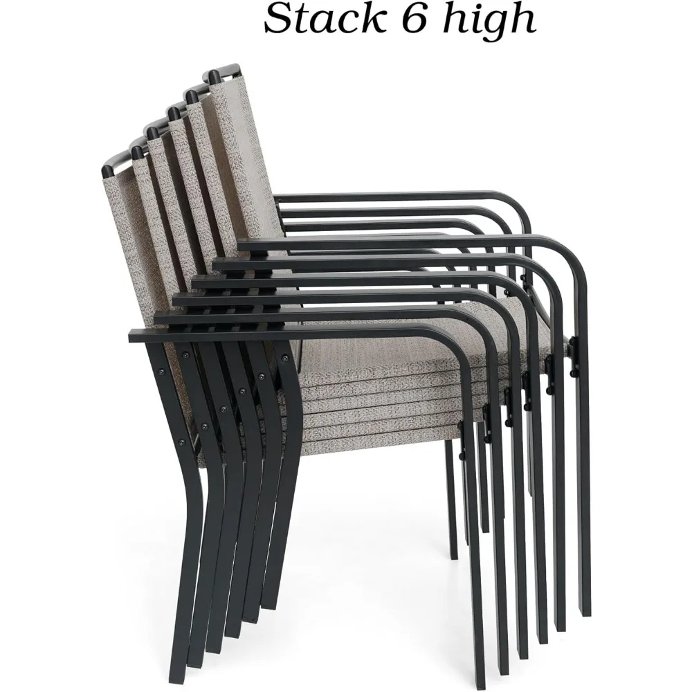 7-Piece Outdoor Patio Dining Set, 6 Stackable Patio Chairs & Rectangular Dining Table with All Weather Frame Furniture Set - Gra