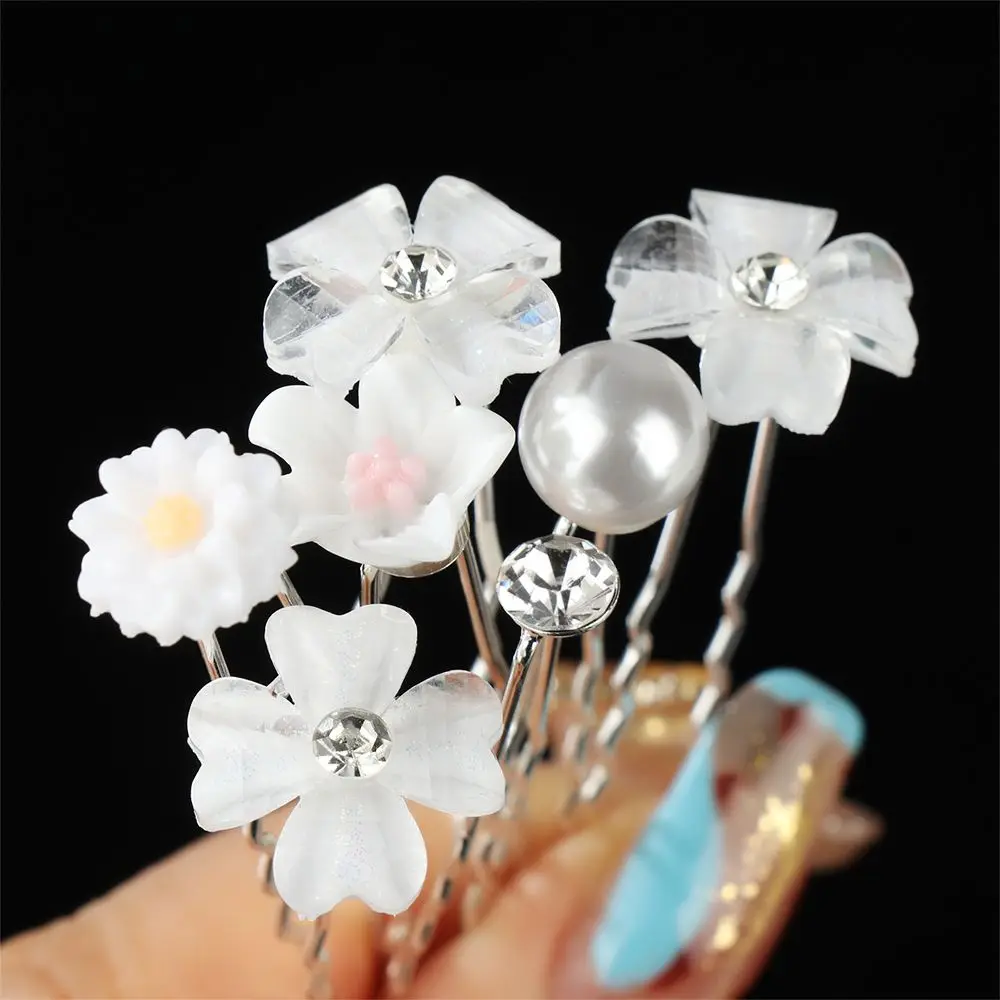 Hair Accessories Crystal Pearl Hairpin Flower Hairpin Stick Bride Headpiece U Shaped Hair Clip Bridal Hairpin