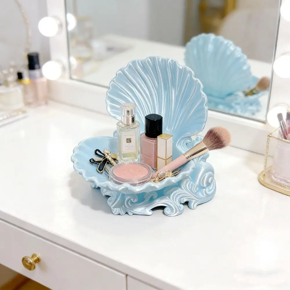 Gift 3D Printed Shell Jewelry Tray Ocean Wave Base Pearlescent Decorative Tray Ornament Space Saving Jewelry Organizer Bathroom