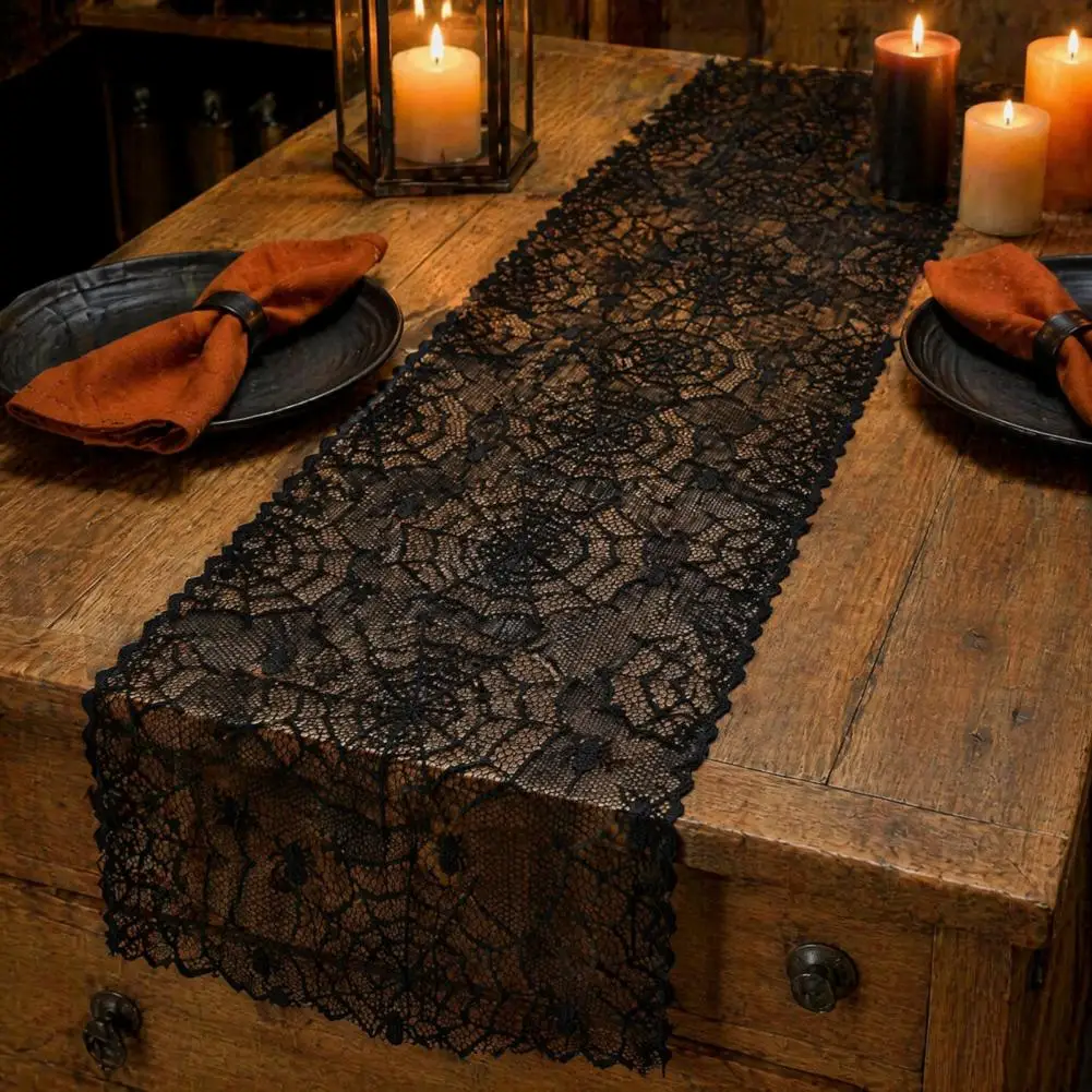 Spider Table Runner Spider Web Table Runner Lace Table Runner Black Spider Web Decor Halloween Dining Accent Holiday