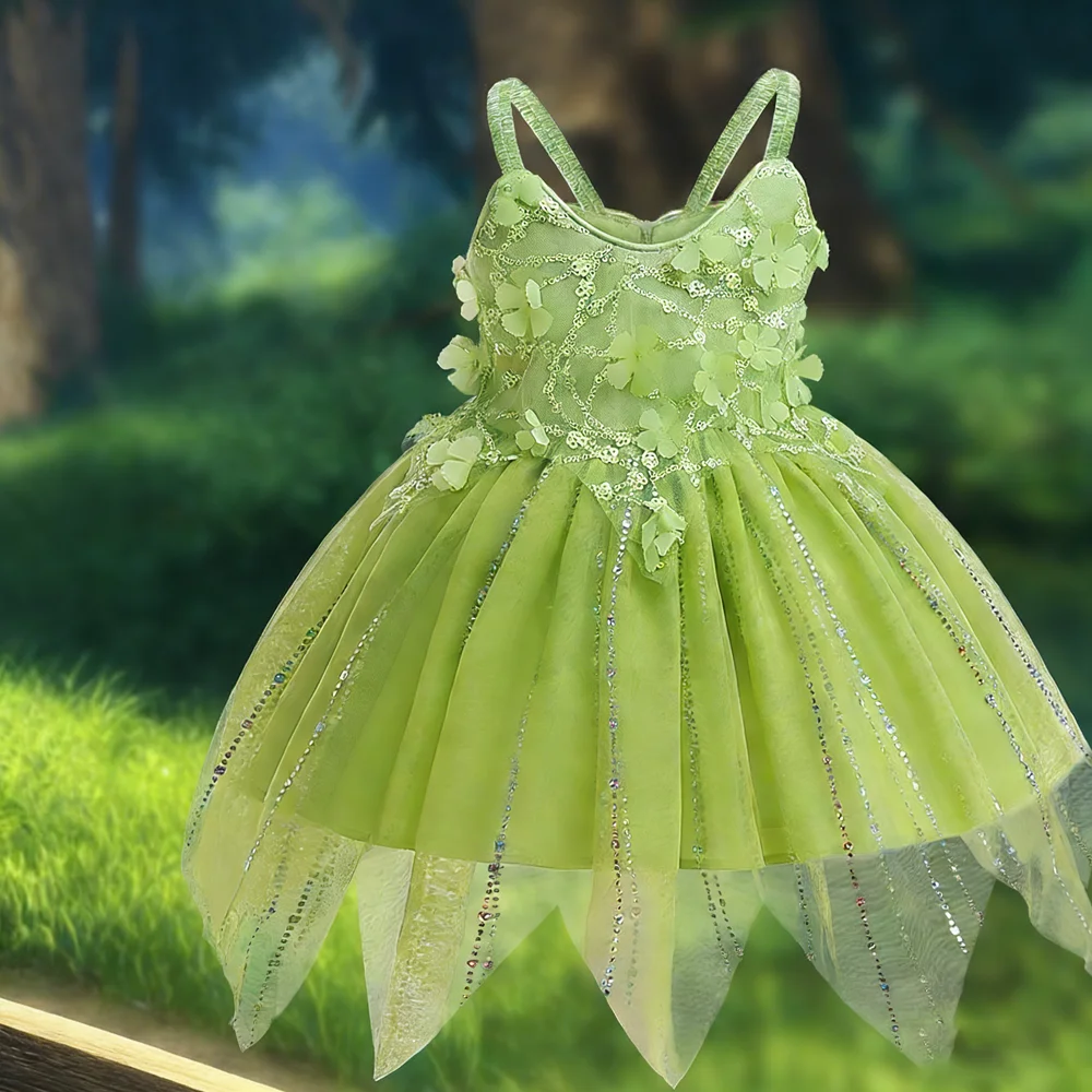 

Green Slip Dress For Baby Girl Children Princess Dress With Wings Children Clothes Prom Party Costumes Birthday Gift Performance