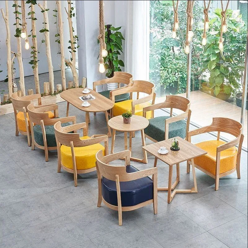 

Milk Tea Shop Table and Chair Set Nordic Solid Wood Simple Negotiation Sofa Seating for Dessert Book Bar Water Bar