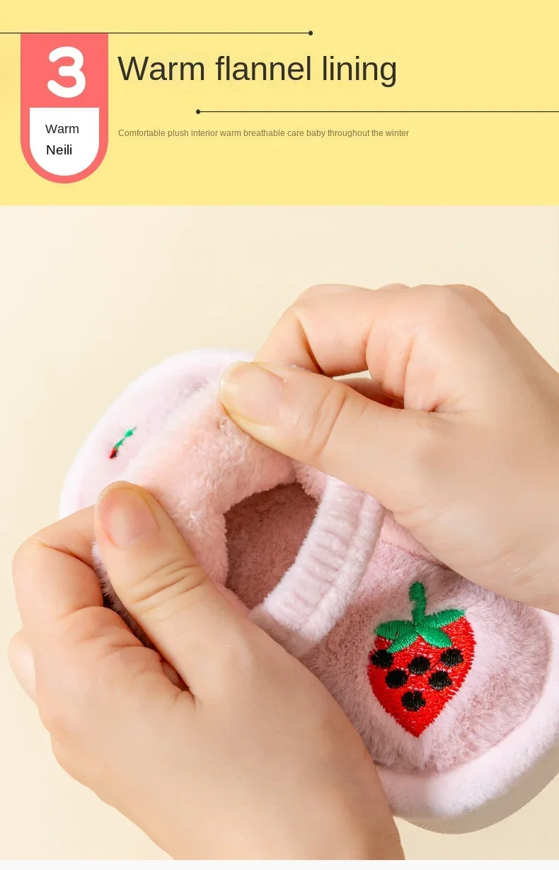 Kinder-Baumwoll-Hausschuhe, einfarbig, warm, für den Winter, für Jungen und Mädchen, mit Plüschfutter, für den Innenbereich, weiche Sohle, rutschfest, Baumwollschuhe. – Detail 7