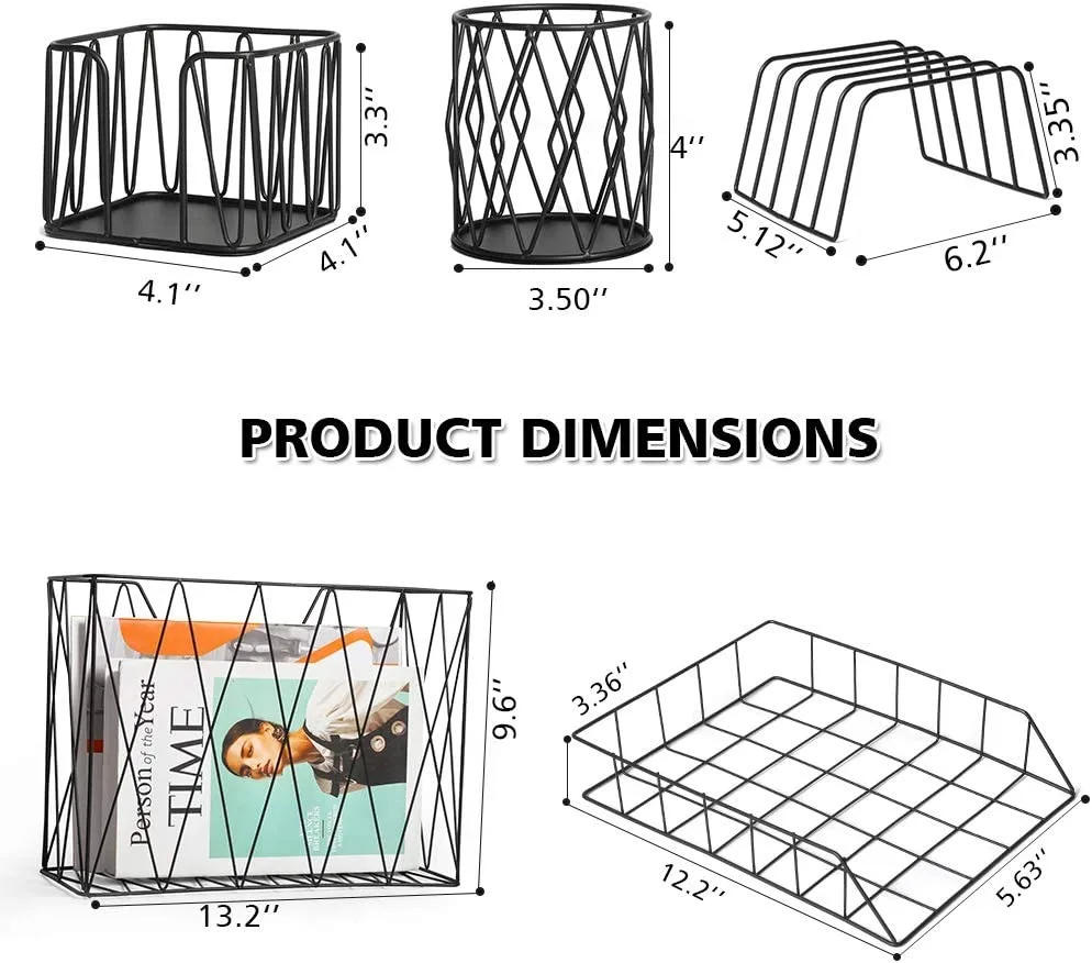 Office desk storage rack five piece set in black Table Metal Organizing Rack Bookshelf Desk Multi-functional Storage Rack