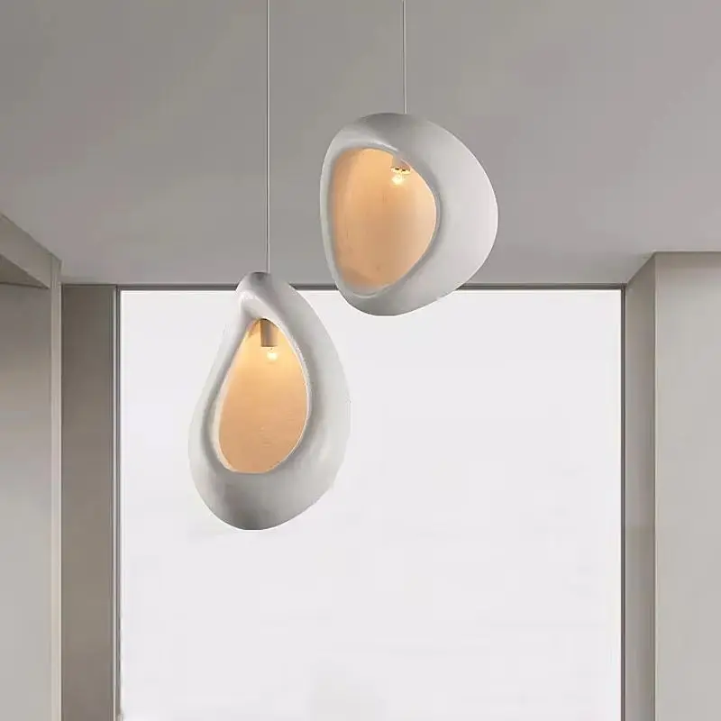 

Wabi Sabi New Living Room Bedroom Art Pendant Modern Ins Style White Half Nest Restaurant Creative Line Pendant