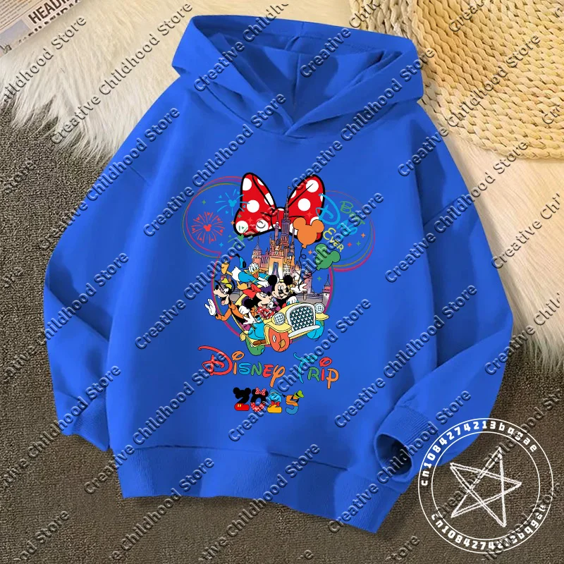 2025 Fashion Disneyland Trip Vacation Clothes Caricature Hoodie Children Top Cartoons Disney Kawaii Girl Clothes Boy Disney Kids