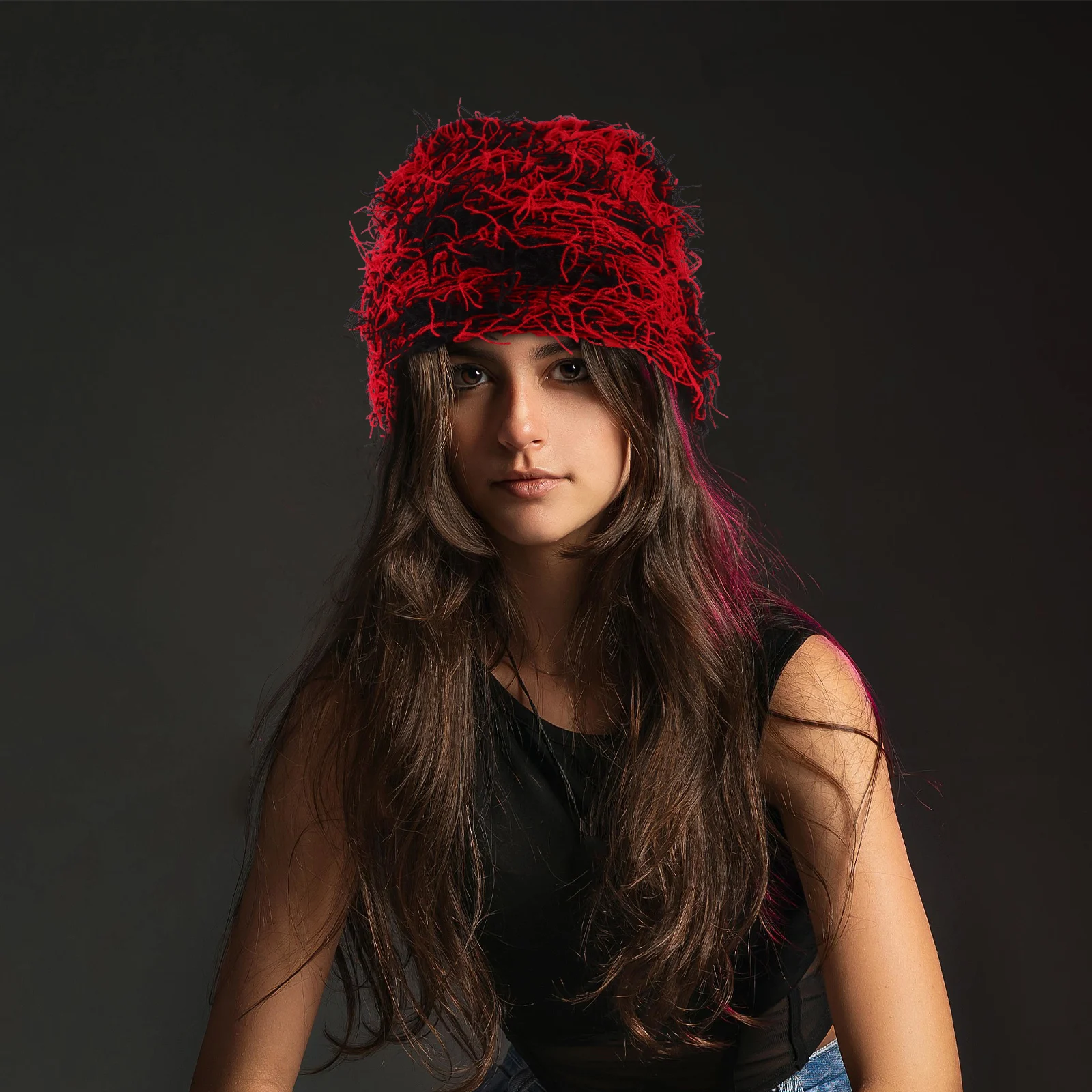 

Wool Cap Beanie Hat Women Knit Yarn Hats Warm Black Red Fashionable Woolen Hood Outdoor Casual Hat Breathing Beanie