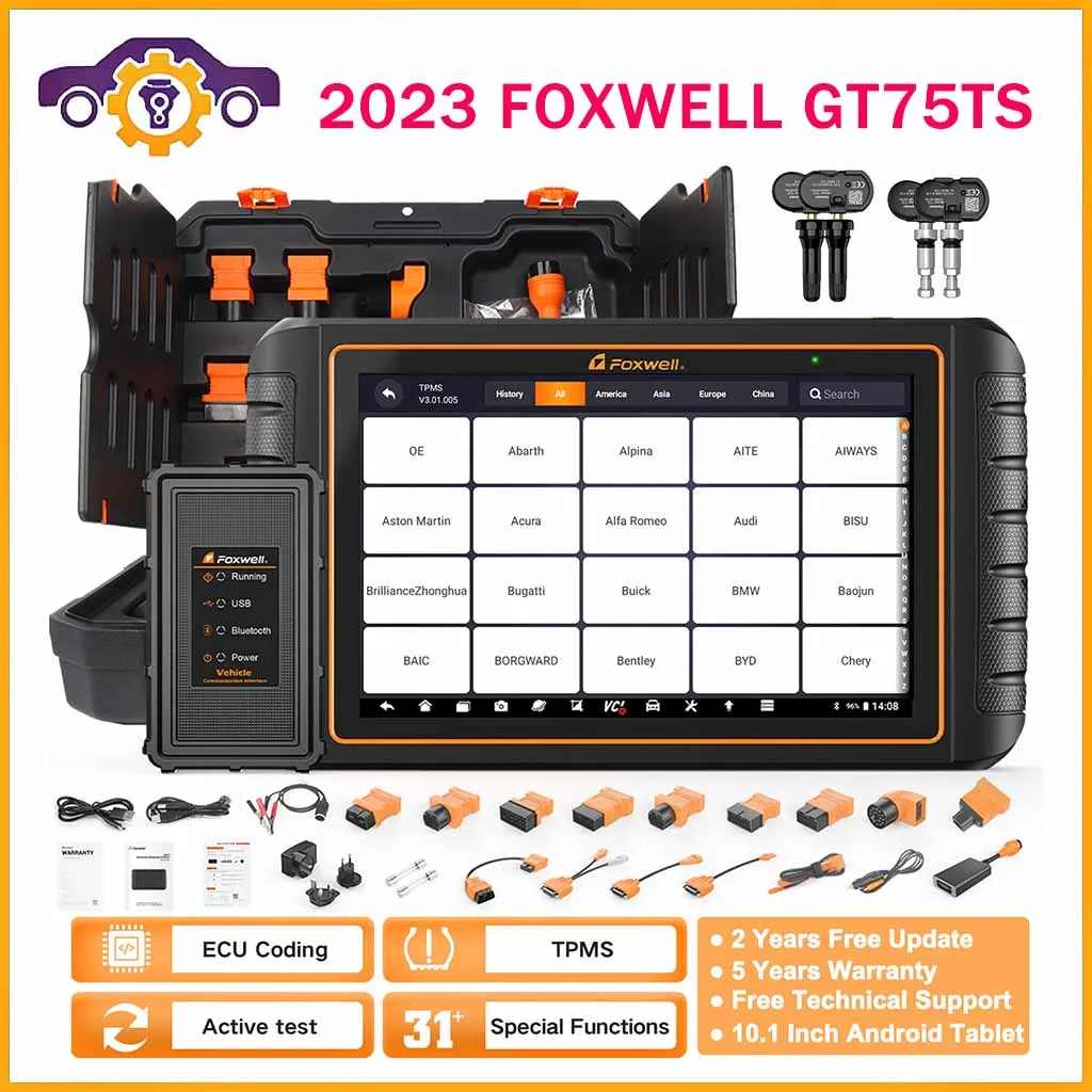 2024 Foxwell GT75TS OBD2 Automotive Scanner ECU Coding TPMS Service 31 Reset Bidirectional OE-level OBDII Car Diagnostic Scanner