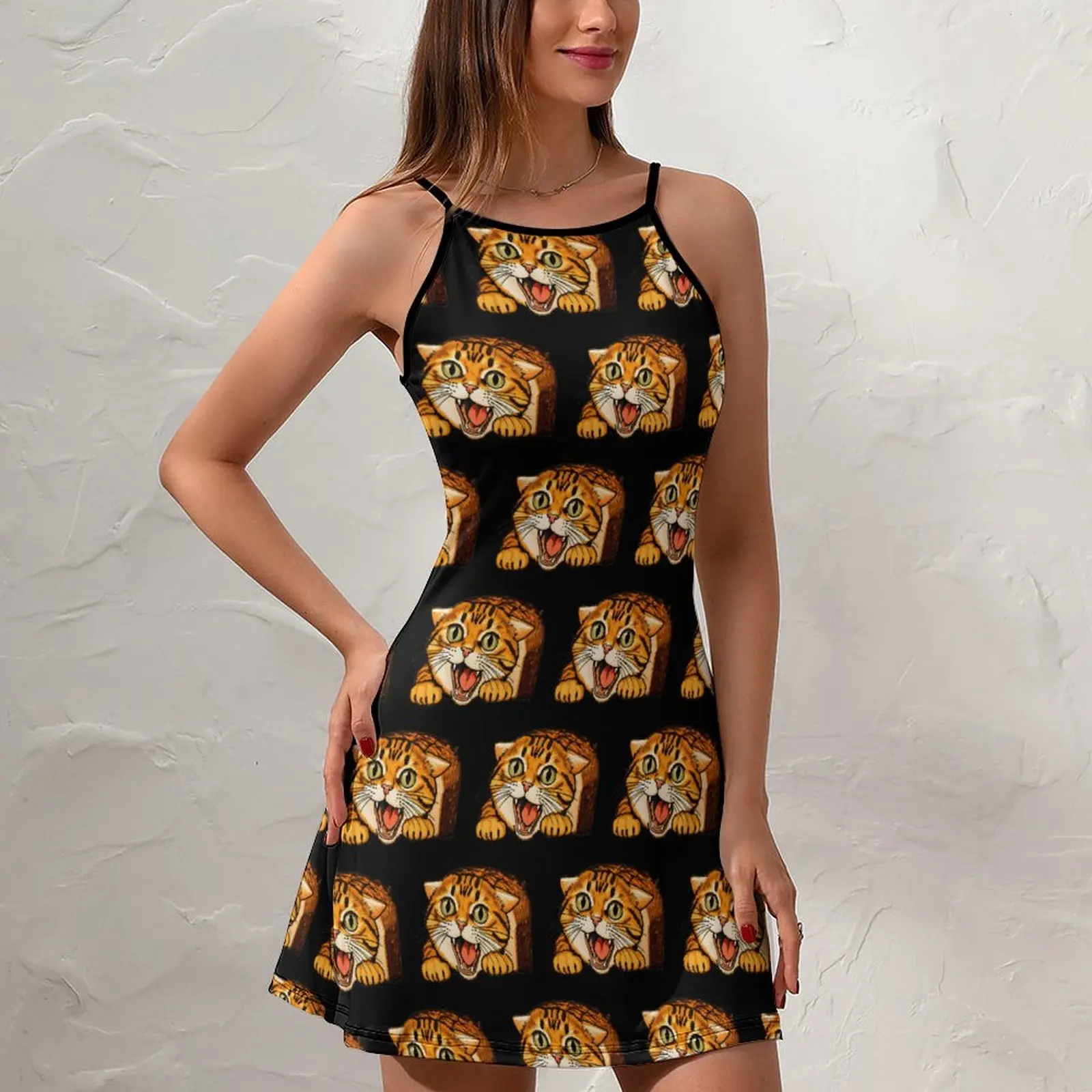 Heavy Mental Music Cats Meme Cute Cat Loaf 7  Women's Sling Dress Cute Sexy  Woman's Gown Funny Vintage Cocktails Suspender Dres