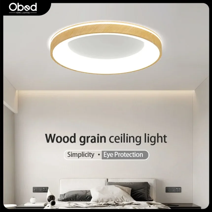 

Modern LED Wood Grain Ceiling Lamp Aluminum Simple Circular Indoor Lighting Living Room Bedroom Kitchen Balcony Home Decor Light