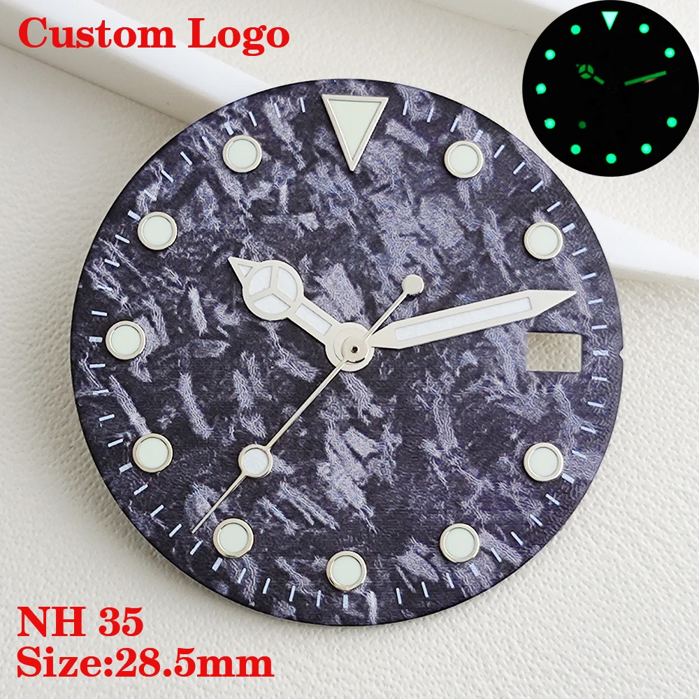 

NH35 black carbon fiber dial, 28.5mm green luminous single calendar dial, customized logo, suitable for NH35 NH36 movement,