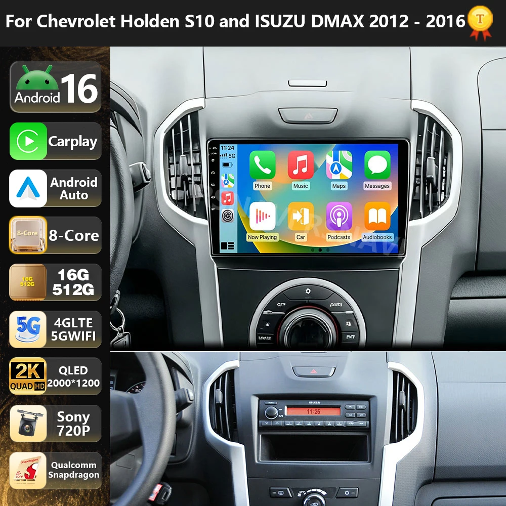 Radio Multimedia para Auto con Qualcomm Android 16 para Chevrolet Holden S10 e ISUZU DMAX 2012-2016, Auto Carplay, Estéreo para Auto, WiFi