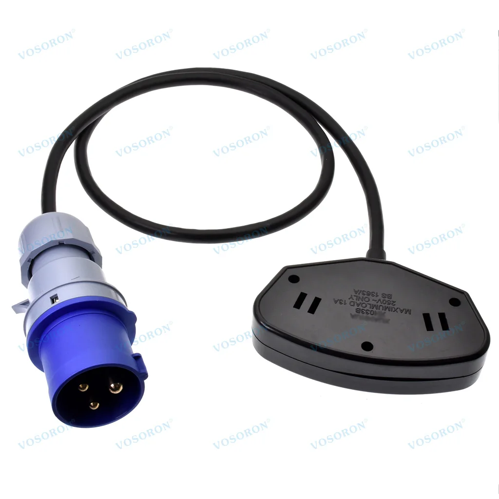 IEC60309 16A CEE 2P+E Male Plug to 2 Ways UK BS1363 Socket with 1m H05VV-F 3G 1.5mm IP44 Extension Cable