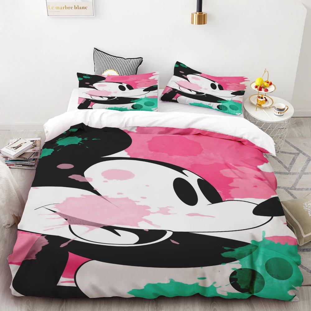 

Mickey and Minnie Mouse Love Printed Bedding Set Cartoon Microfiber Bed Set Pillowcase Adult Bed Cover Bedroom Bed Set Duvet