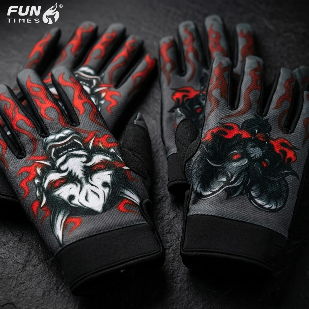 FUNTIMES Dark series ghost printed motorcycle riding gloves, all finger breathable touch screen motorcycle gloves