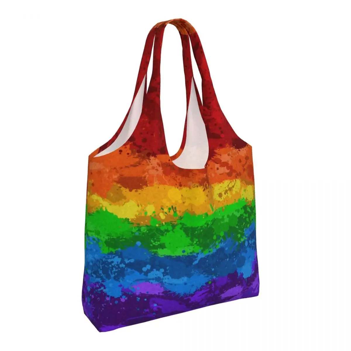 LGBT Rainbow Paint Splatter Flag Canvas Shopping Bags Durable Large Capacity Grocery GLBT Gay Lesbian Pride Tote Shopper Bags