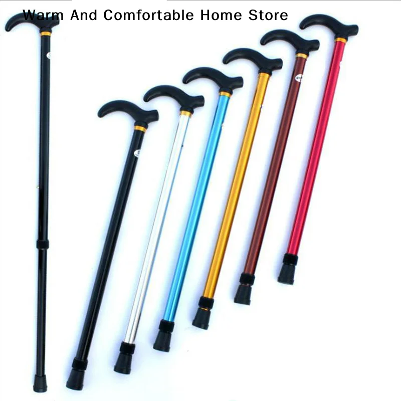 【SE】1PC 75-90cm Aluminum Alloy Adjustable Walking Stick 2 Section Stable Anti-Skid Crutch Old Man Hiking Cane Height