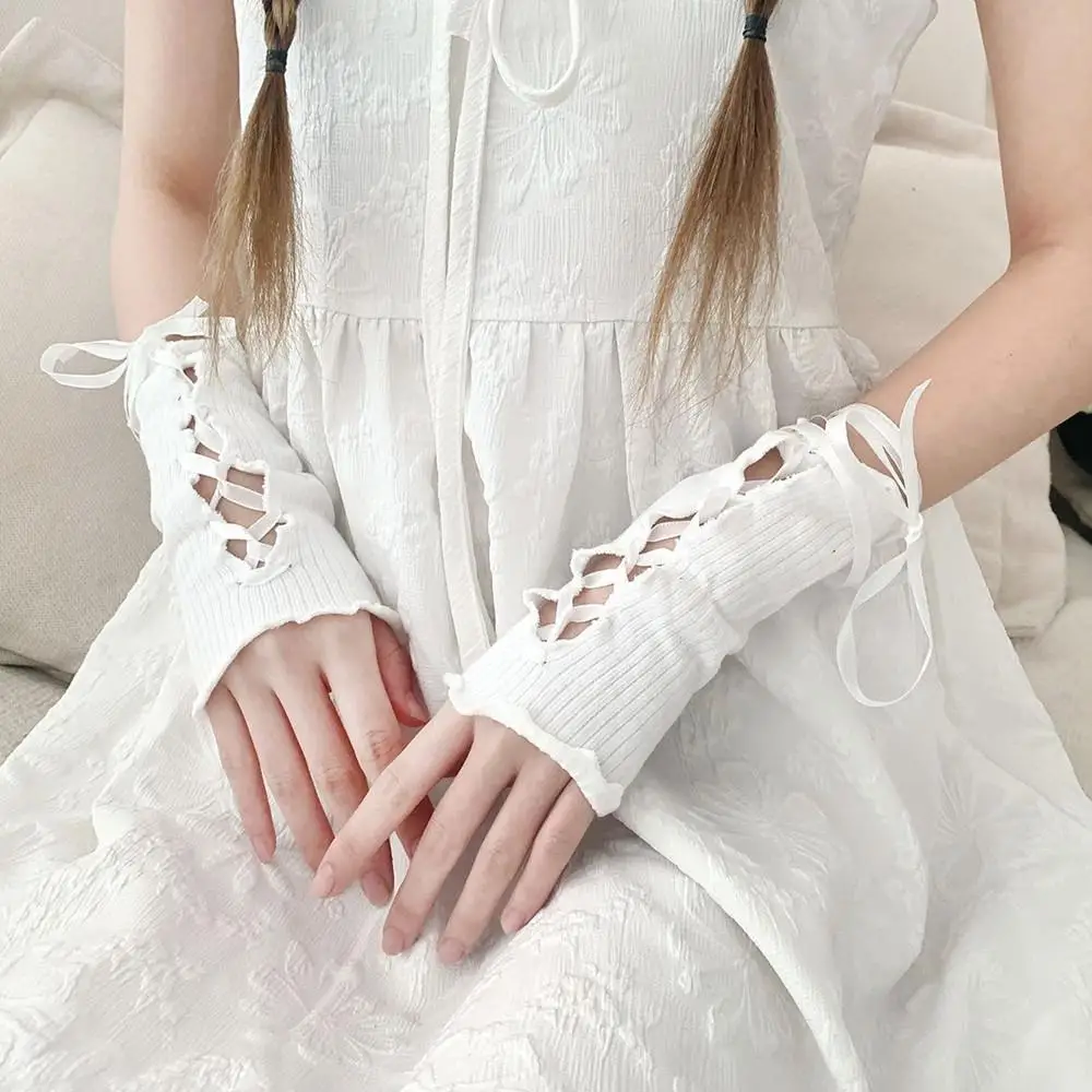 ผู้หญิงLolita Jkลูกไม้Fingerlessถุงมือบางฤดูร้อนครีมกันแดดDIY Y2Kสาวสายคล้องถุงมือPunkถุงมือเสื้อผ้าอุปกรณ์เสริม