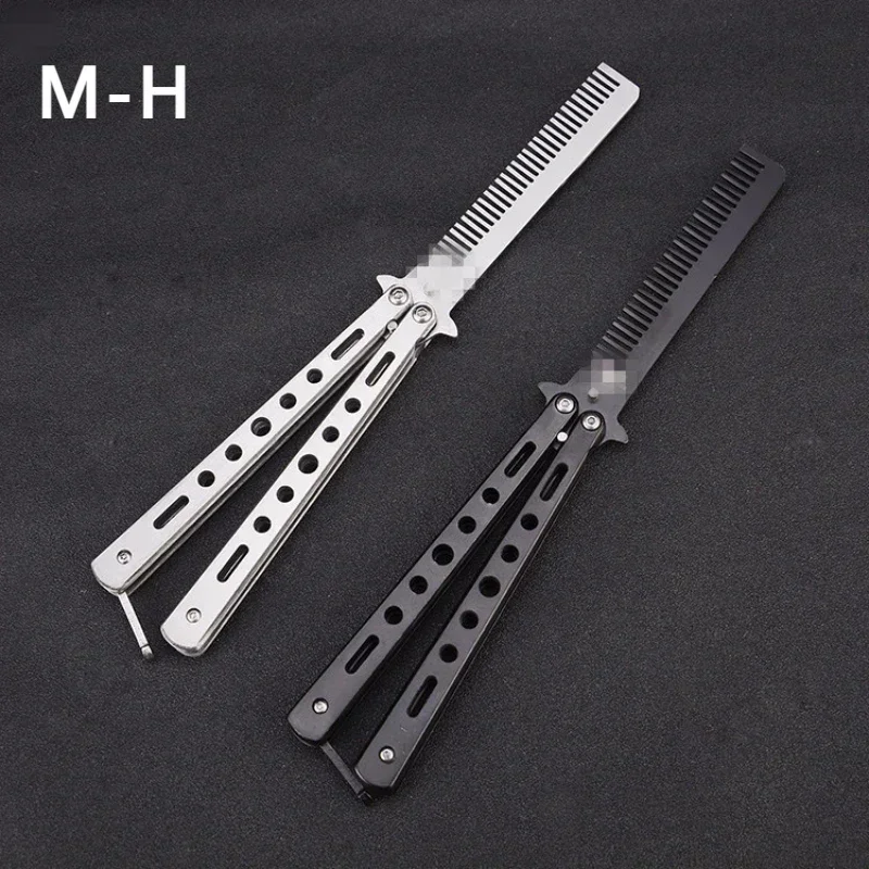 Foldable Comb Stainless Steel Practice Training Butterfly Knife Comb Beard Moustache Brushe Salon Hairdressing Hair Tool