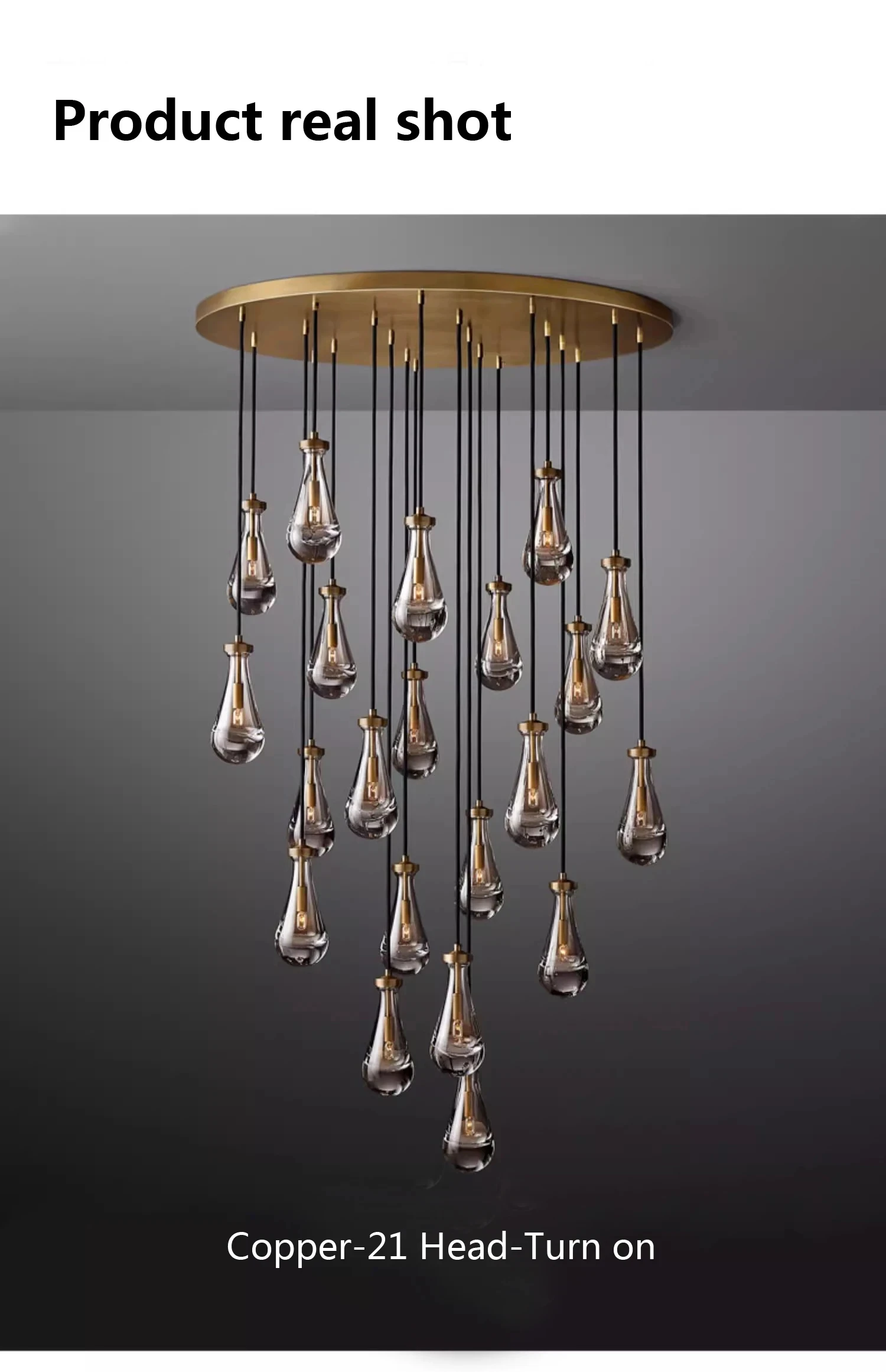 Pendentif goutte de pluie moderne, pendentif en verre rond en laiton de luxe, adapté aux salons, salles à manger et escaliers, YX813TB