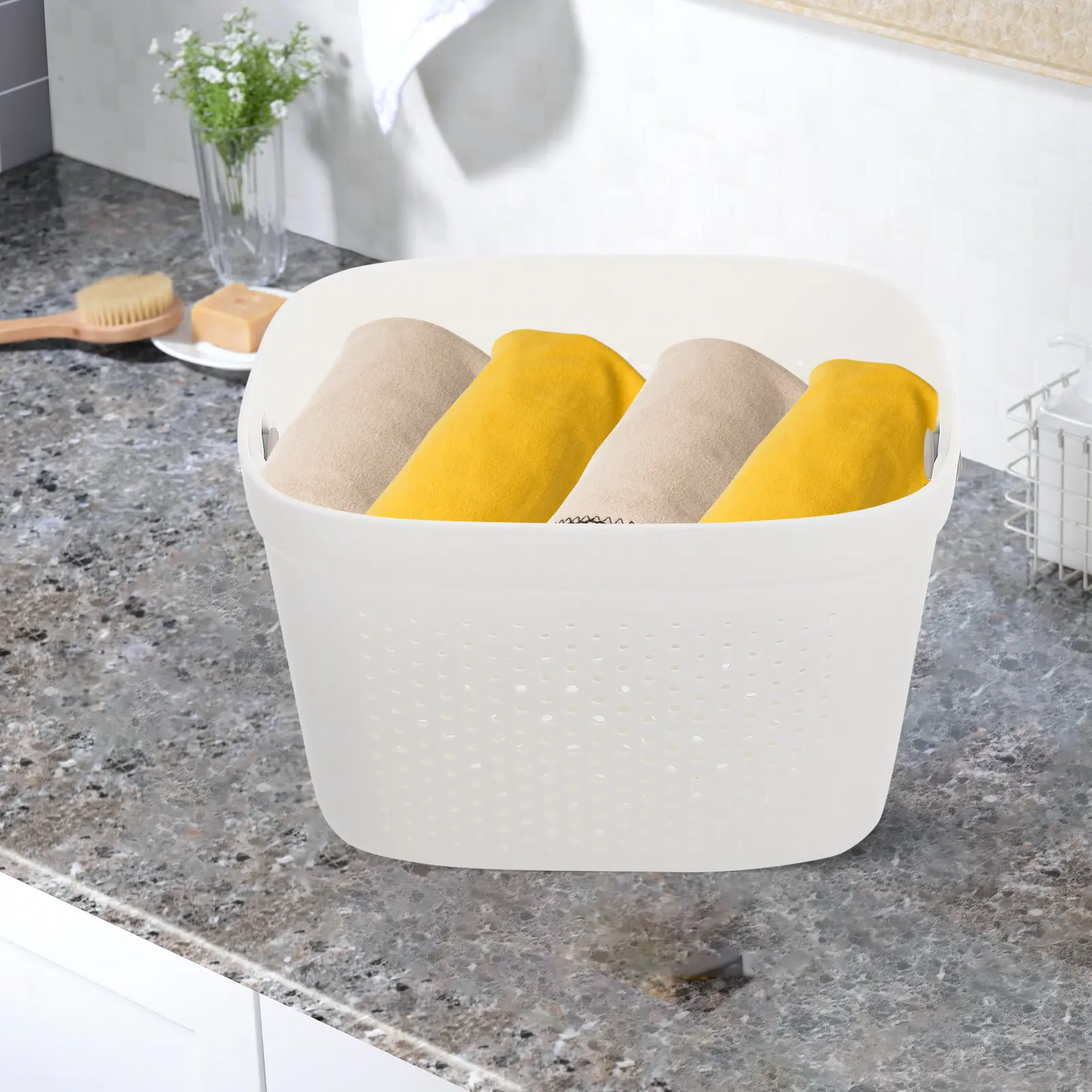 

Портативная корзина для душа, ручная корзина для хранения в ванной, перфорированная корзина с ручкой, органайзер для туалетных принадлежностей, аксессуар для ванной комнаты