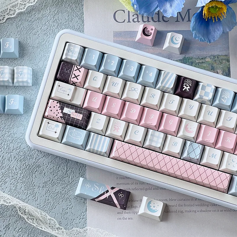 

Rose original cute pink blue high value sublimation PBT mechanical keyboard keycap a complete set