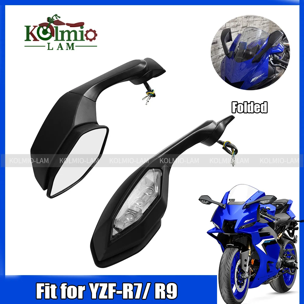 Fit For 2022 - 2025 YAMAHA YZF R7 R9 Motorcycle Rearview Mirror LED Turn Signal YZF-R7 YZF-R9 2023 2024 Side Mirrors