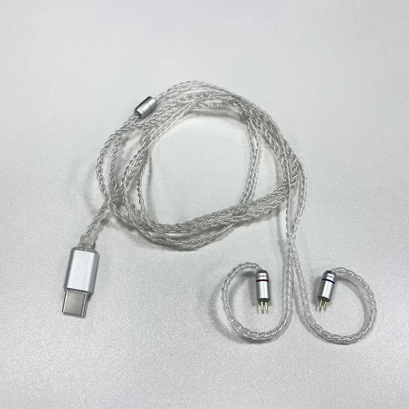 

Earphone Upgrade Cable Silver Plated Type-C Plug 4Core Wire 2Pin Headphone Cable Support Call Control 47inch Cable