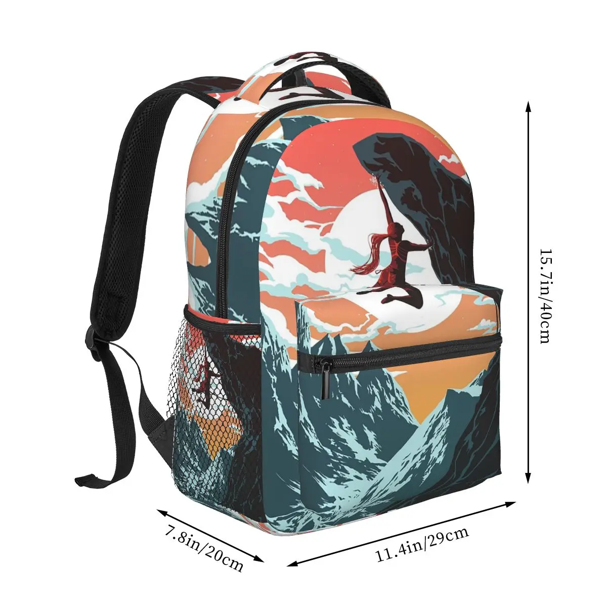 Climbing Girl Vector Art Backpack Hot Sale Daypack Large Capacity Boys Girls BookBag School Bag Shoulder Bags for Men Women