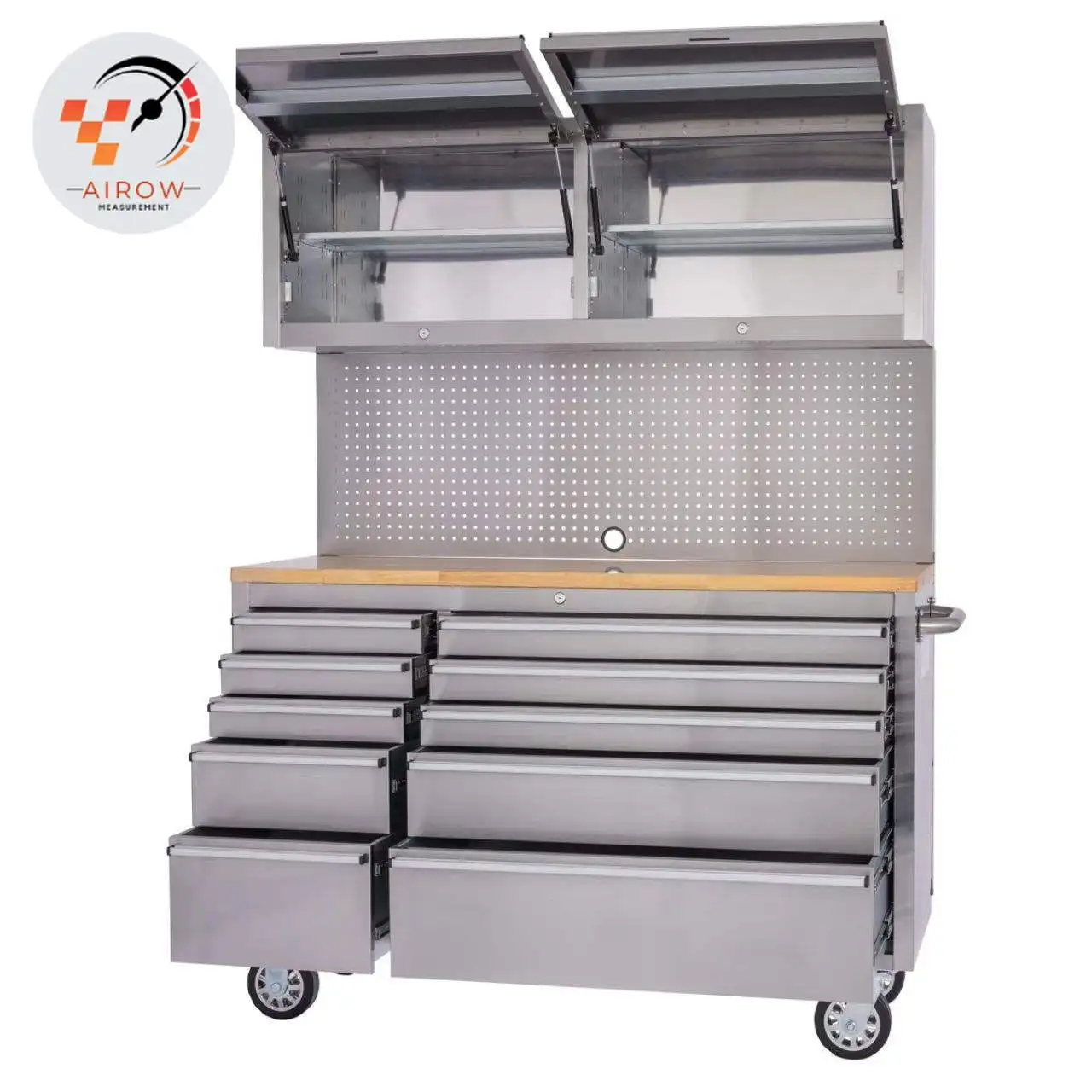 AIROW Stainless Steel 56 Tool Cabinet, Wheels - Durable Rolling Box 10 Drawers OBM 2000kg Carrying Capacity