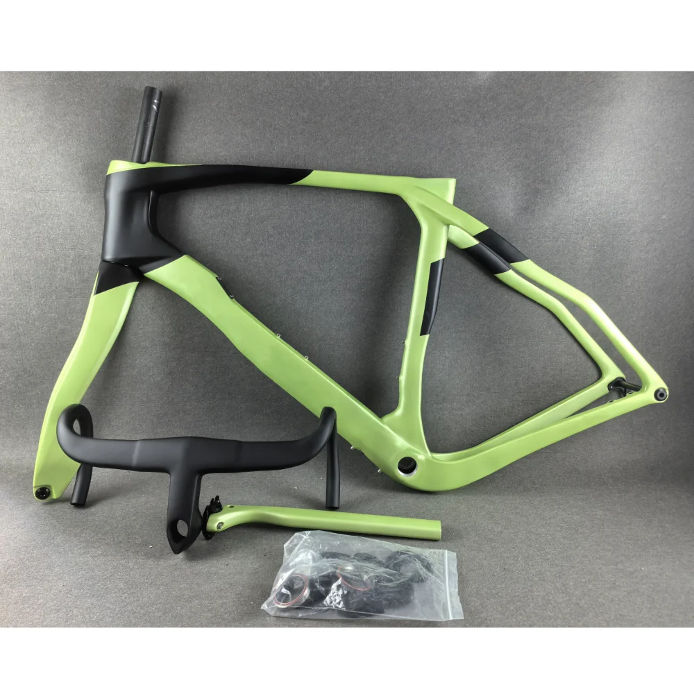 Gravel Carbon Fiber Frame Green Speed Bike Frames T1100 BSA Disc Brake Racing Bicycle Frameset + Handlebar Custom Logo DPD UPS