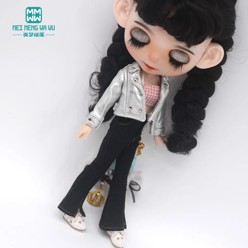 Blyth Puppe Kleidung 28-30cm Azon OB24 Zubehör Mädchen Geschenk Spielzeug Mode Leder Jacke Jeans Ausgestelltes Hosen Rohr top – Detail 26