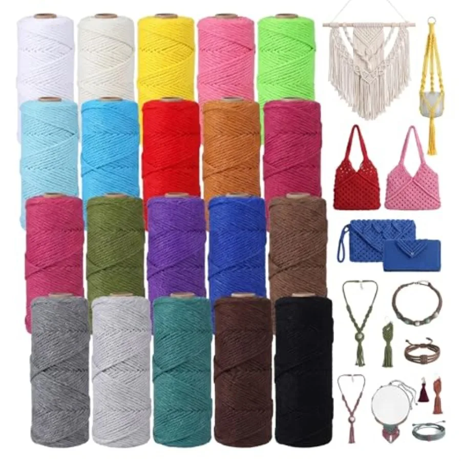 

0 Rolls Macrame Cord Cotton Macrame Rope Strands Twisted String Colored Yarn Supplies Bulk for Wall Hanging Plant Hangers Craft