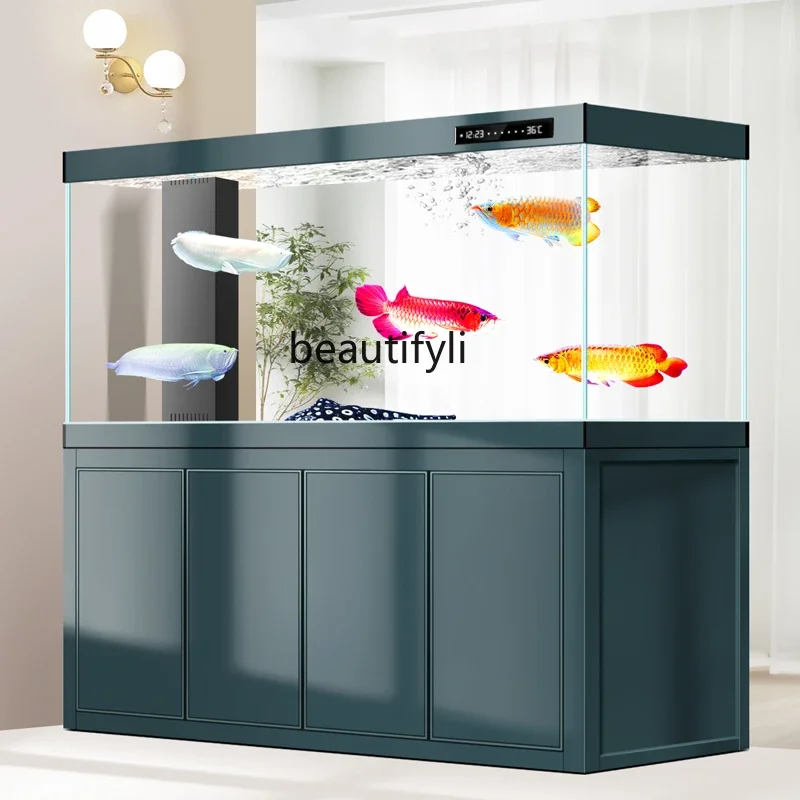 No water change ecological bottom filter ultra-white glass aluminum alloy fish tank living room floor large aquarium