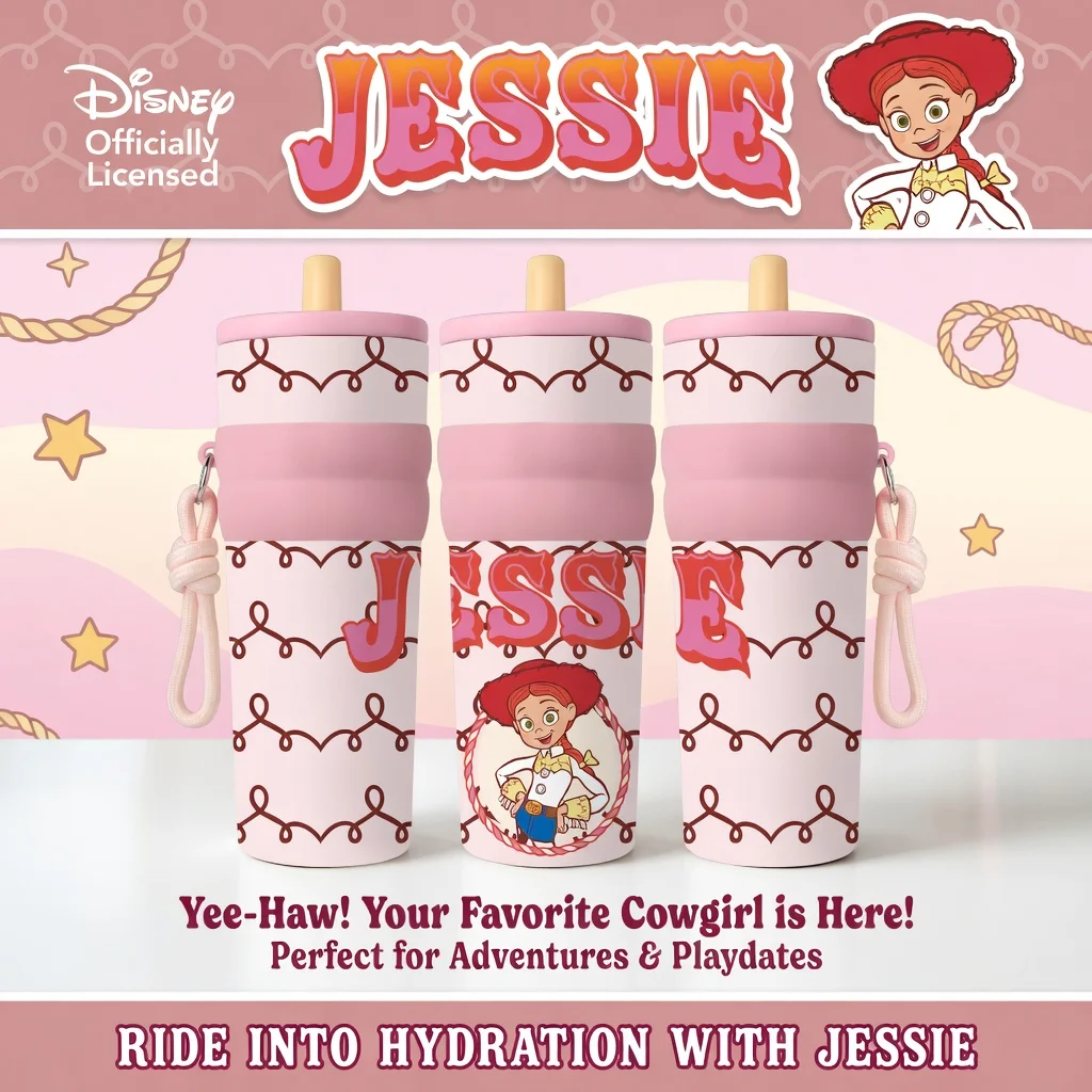 1pc 25oz Disney Toy Story Jessie Stainless Steel Tumbler Insulated Travel Mug with Straw Hanging Rope Pink Coffee Cup for Fans